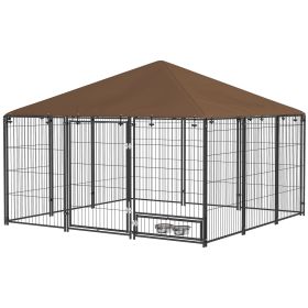 6.9'x6.9'x5' Outdoor Dog Kennel with Canopy, Coffee Garden Playpen