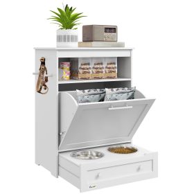 Pet Feeder Station with Storage, Storage Container with 2 Raised Bowls