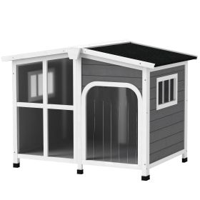 Cabin-Style Wooden Dog House for Large Dogs with Openable Roof & Giant Window
