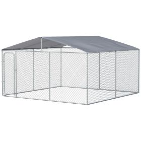 Outdoor Dog Kennel Galvanized Steel Fence with Cover Secure Lock Mesh Sidewalls