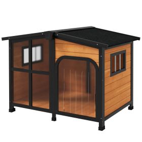43" L Wooden Dog House, Outdoor Waterproof Dog Kennel for Large Dogs