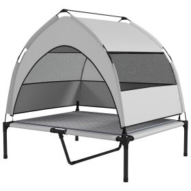 Elevated Dog Bed with Removable Canopy, Portable Outside Raised Pet Cot with Coo