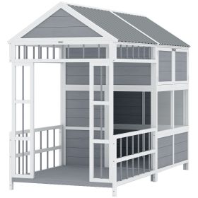 79"L Large Dog House Outdoor, Wooden Dog Kennel with Porch, Storage Cabinet,