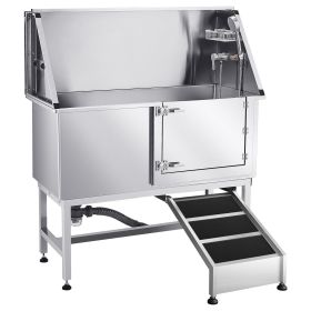 Stainless Steel Dog Washing Station, 50 inch Pet Grooming Tub w/ Ramp, PE Water