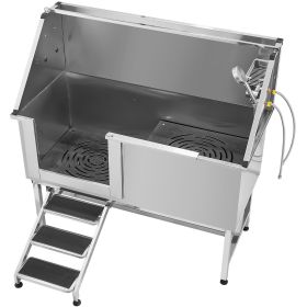 Stainless Steel Dog Washing Station, 62 inch Pet Grooming Tub w/ Stairs