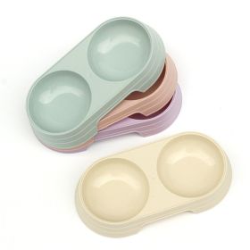 Wheat straw pet double bowl dog bowl dogs drinking and eating dual-use meal bowl (colour: blue, size: Shuangwan of wheat)